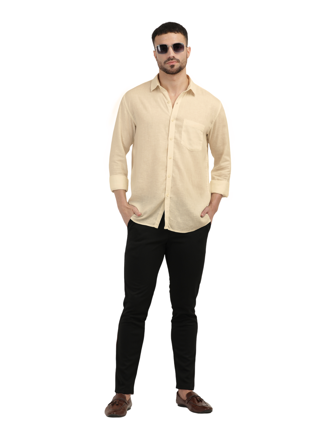 Sand Linen Blend Solid Shirt