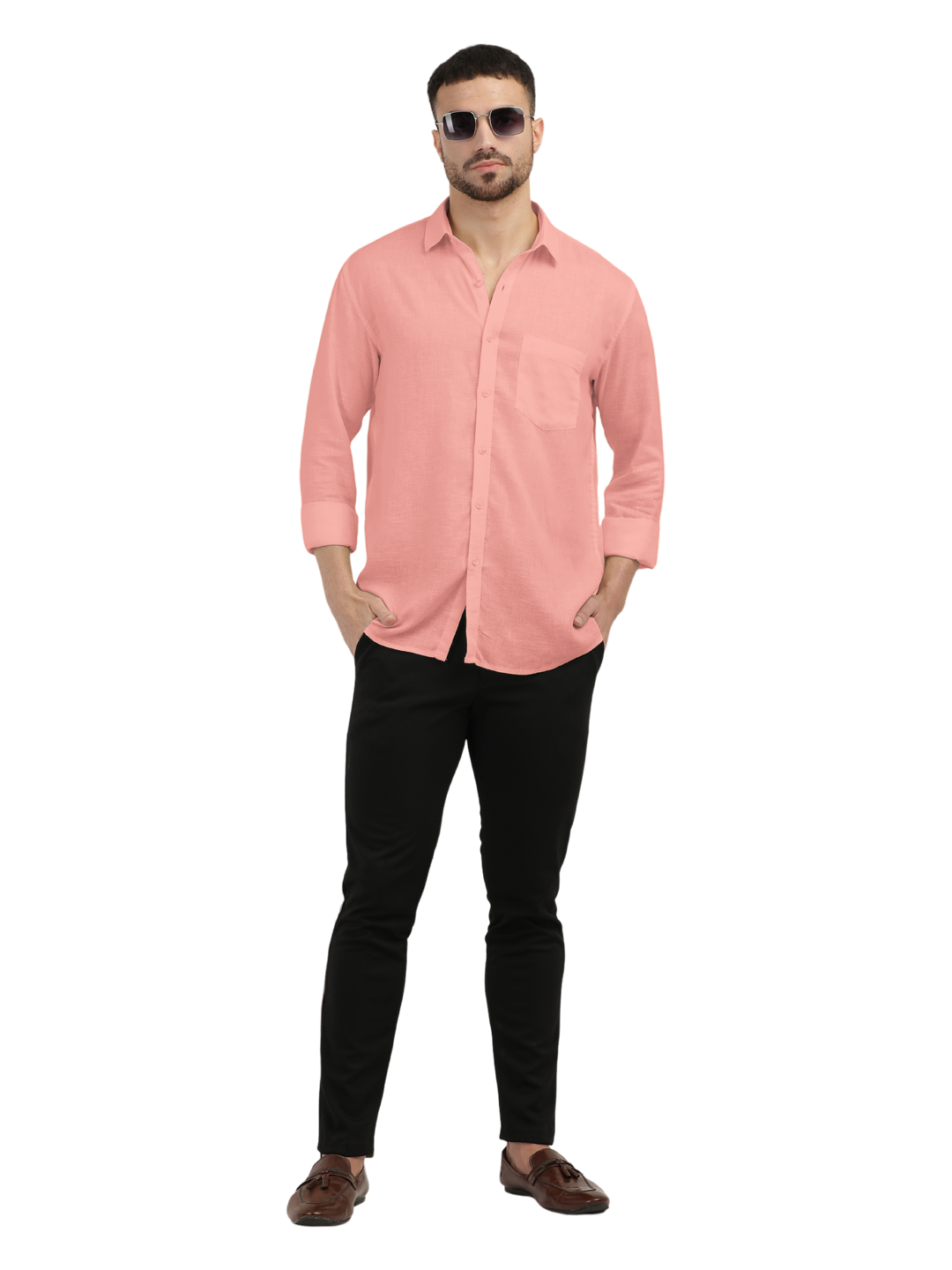 Coral Linen Blend Solid Shirt