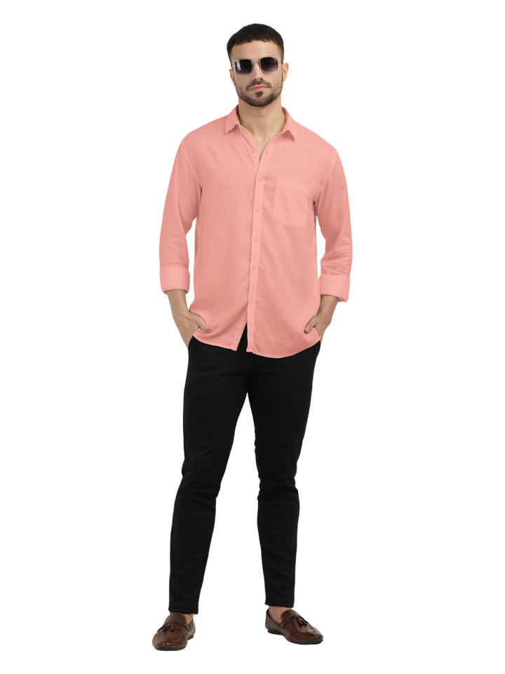 Coral Linen Blend Solid Shirt