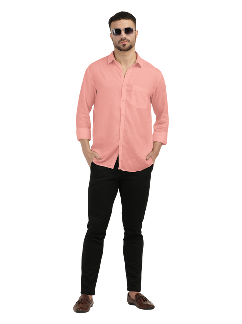 Coral Linen Blend Solid Shirt