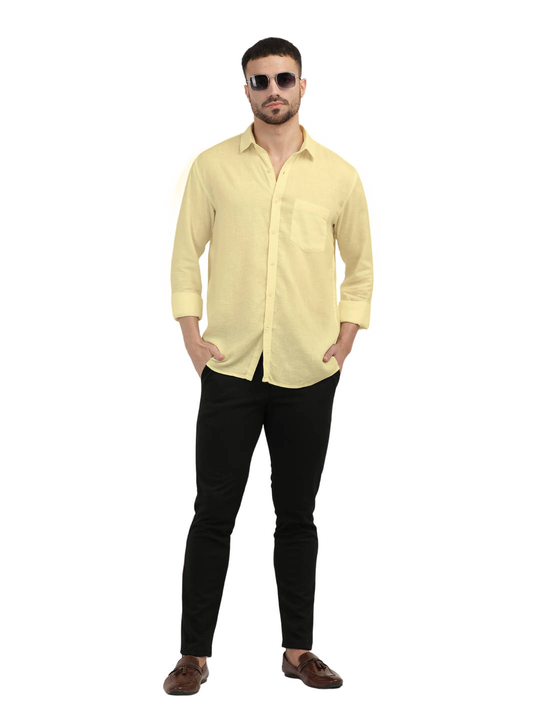 Butter Yellow Linen Blend Solid Shirt