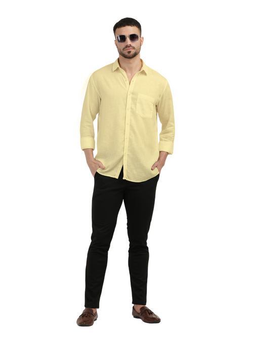 Butter Yellow Linen Blend Solid Shirt