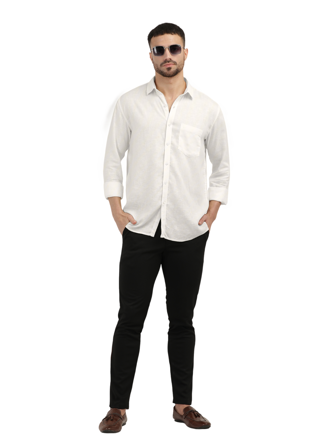 White Linen Blend Solid Shirt