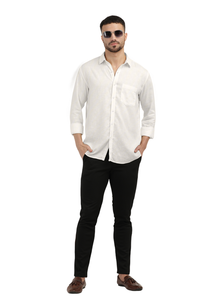 White Linen Blend Solid Shirt