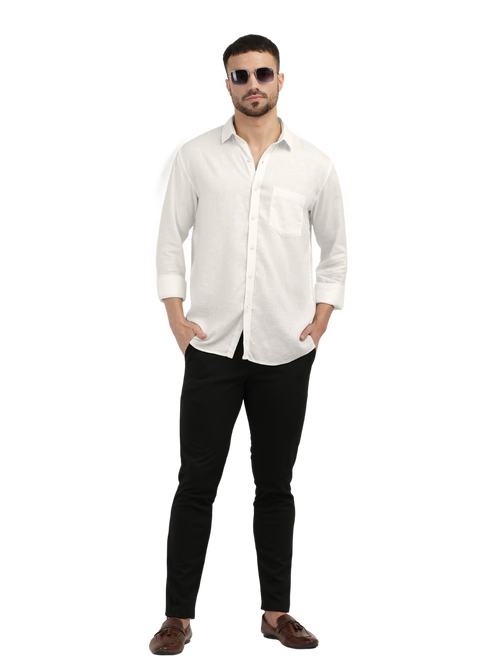 White Linen Blend Solid Shirt