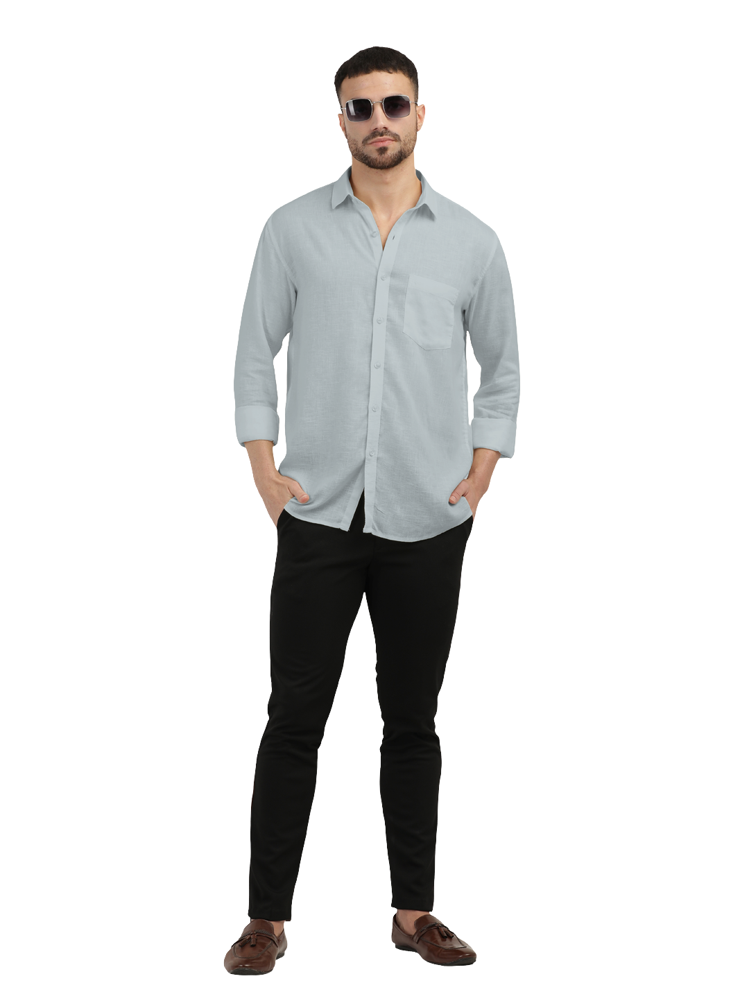 Mist Blue Linen Blend Solid Shirt