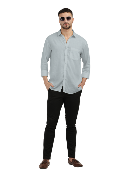 Mist Blue Linen Blend Solid Shirt