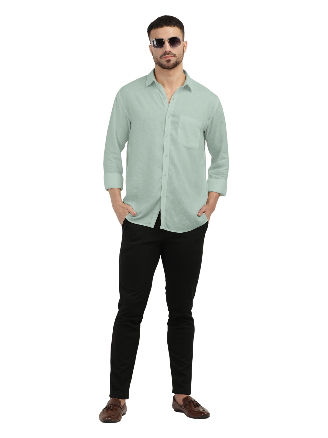 Apple Green Linen Blend Solid Shirt