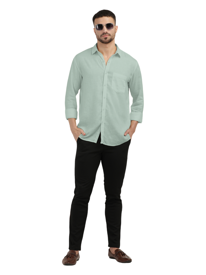 Apple Green Linen Blend Solid Shirt