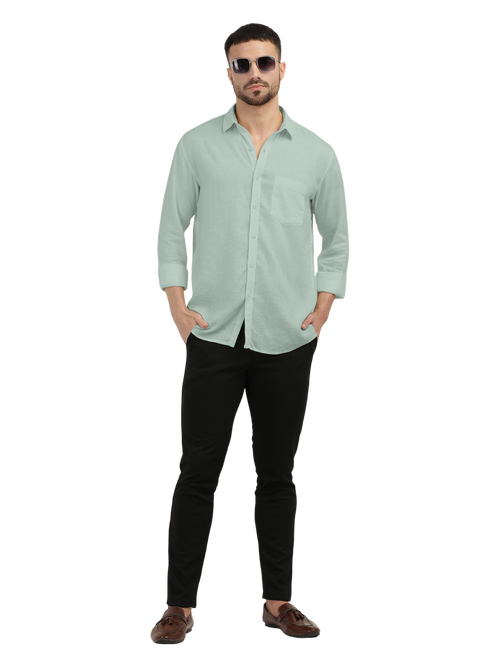 Apple Green Linen Blend Solid Shirt