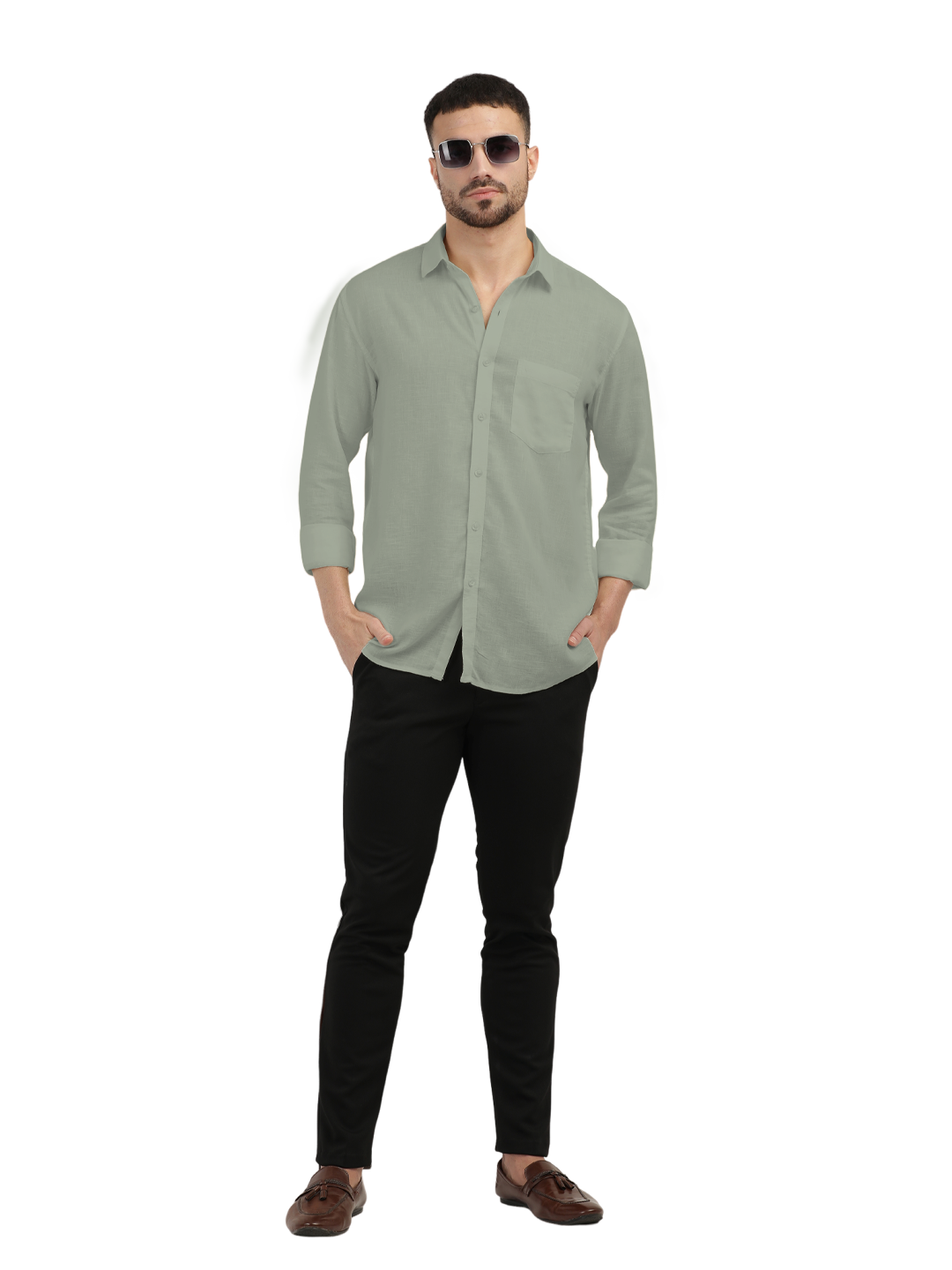 Sage Linen Blend Solid Shirt