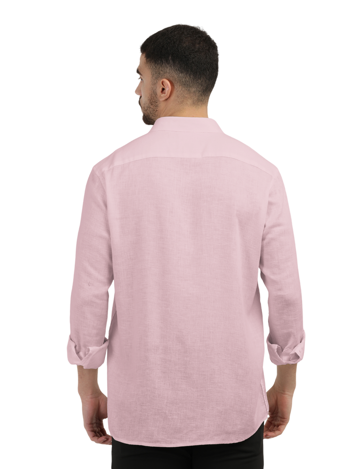 Baby Pink Linen Blend Solid Shirt