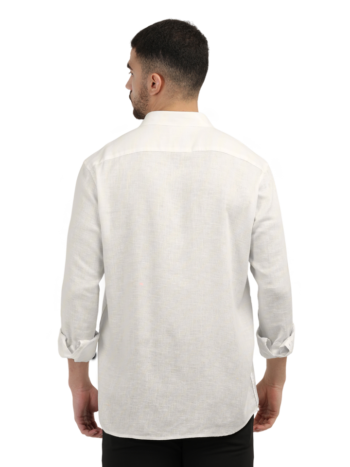 White Linen Blend Solid Shirt