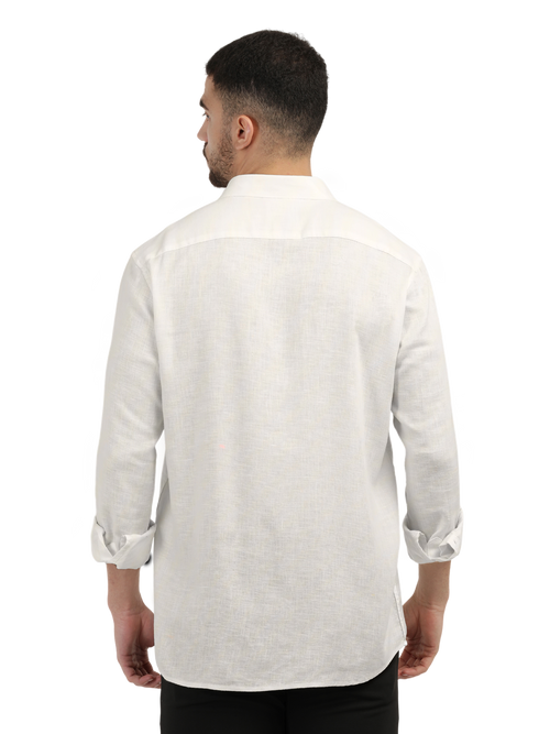 White Linen Blend Solid Shirt