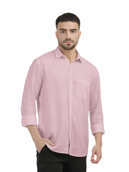 Baby Pink Linen Blend Solid Shirt