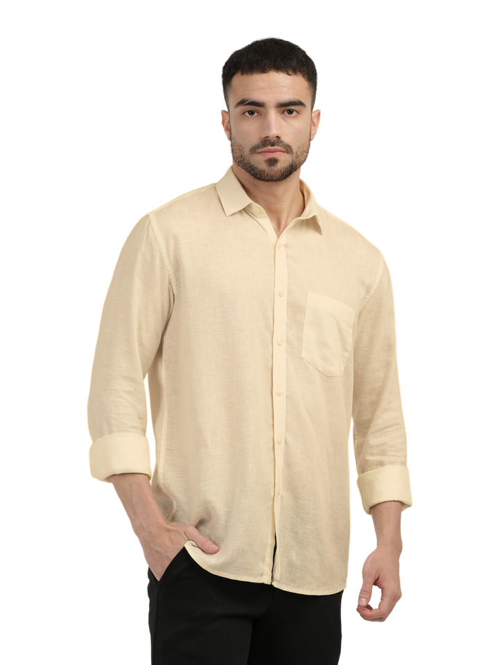 Sand Linen Blend Solid Shirt