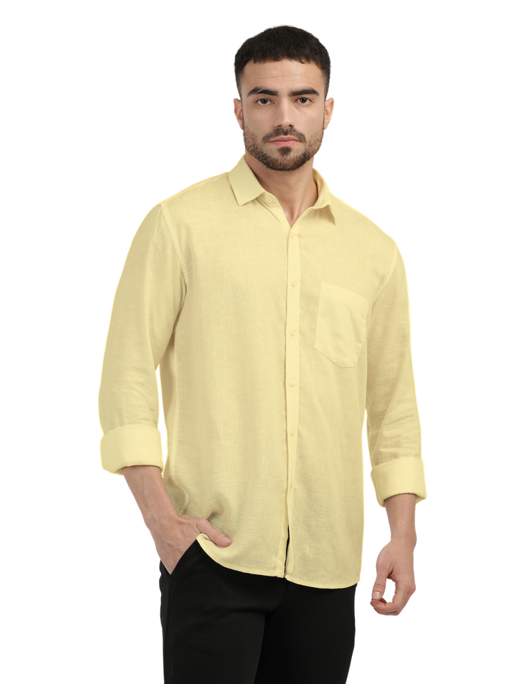 Butter Yellow Linen Blend Solid Shirt