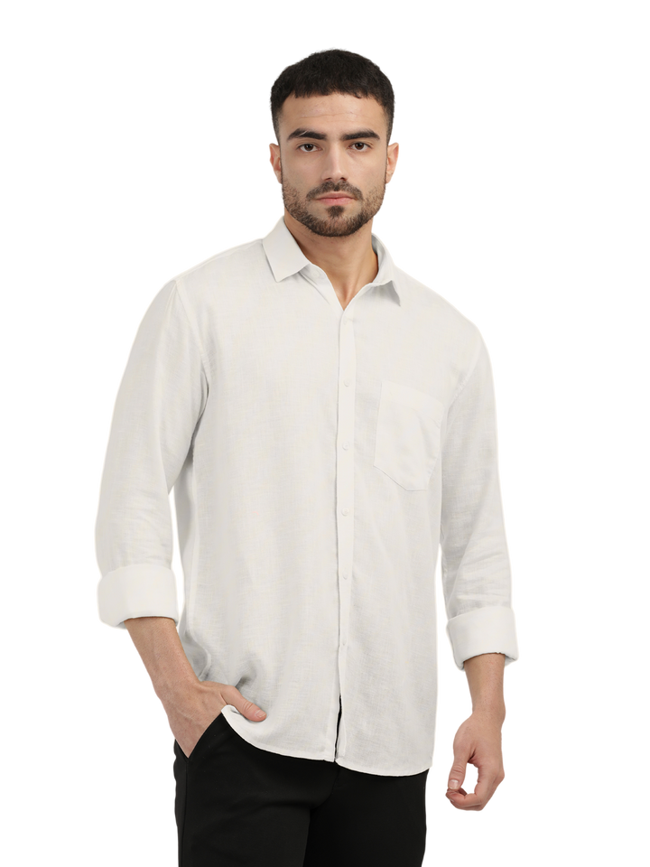 White Linen Blend Solid Shirt