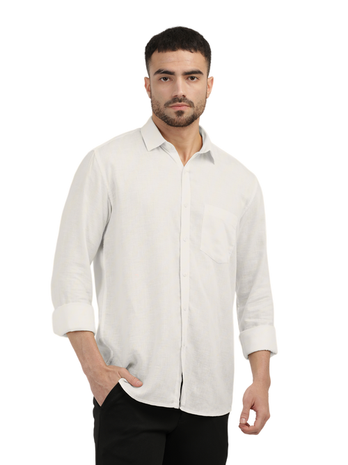 White Linen Blend Solid Shirt