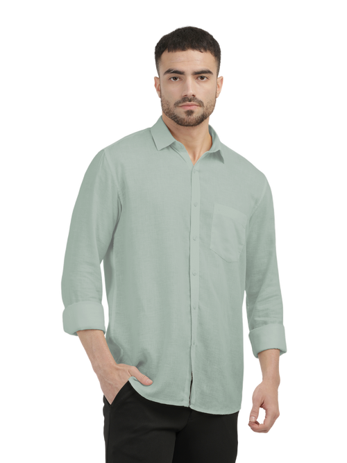 Apple Green Linen Blend Solid Shirt