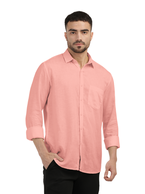 Coral Linen Blend Solid Shirt