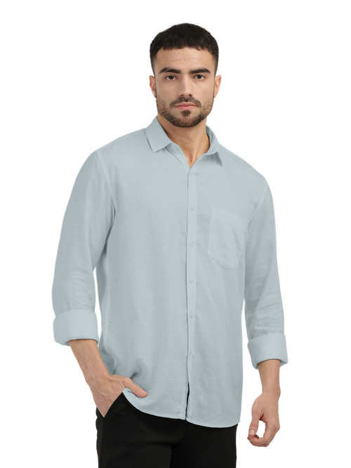 Mist Blue Linen Blend Solid Shirt