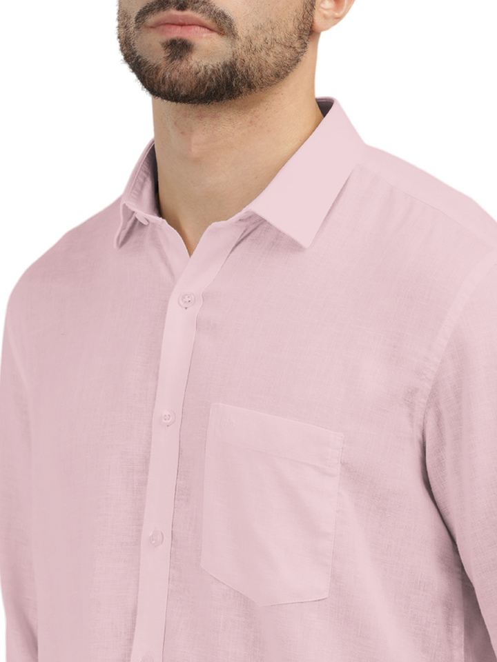 Baby Pink Linen Blend Solid Shirt