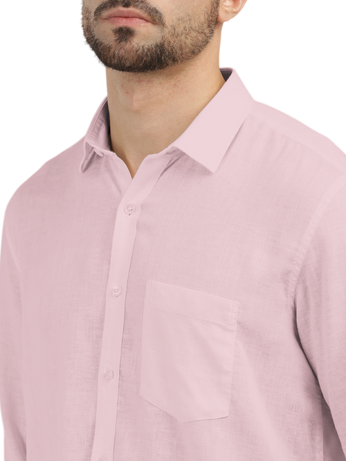 Baby Pink Linen Blend Solid Shirt