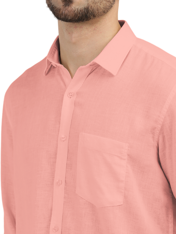 Coral Linen Blend Solid Shirt