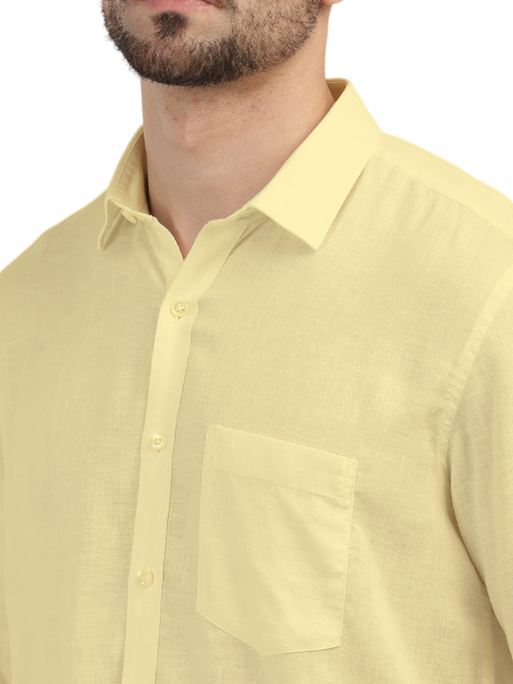 Butter Yellow Linen Blend Solid Shirt