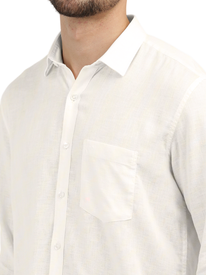 White Linen Blend Solid Shirt