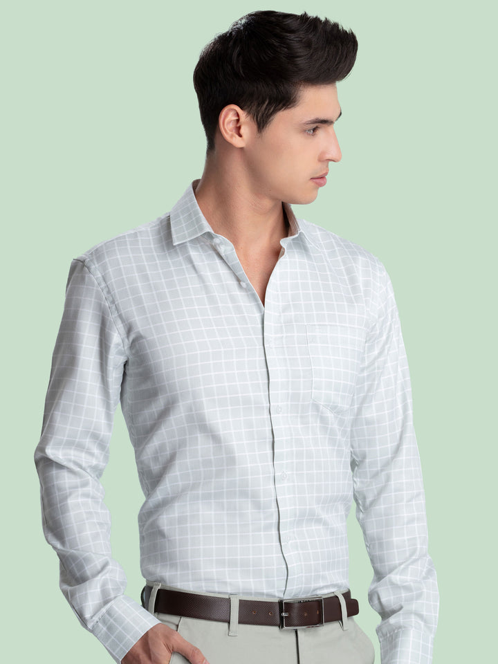 Light Grey Checkered Formal Shirt