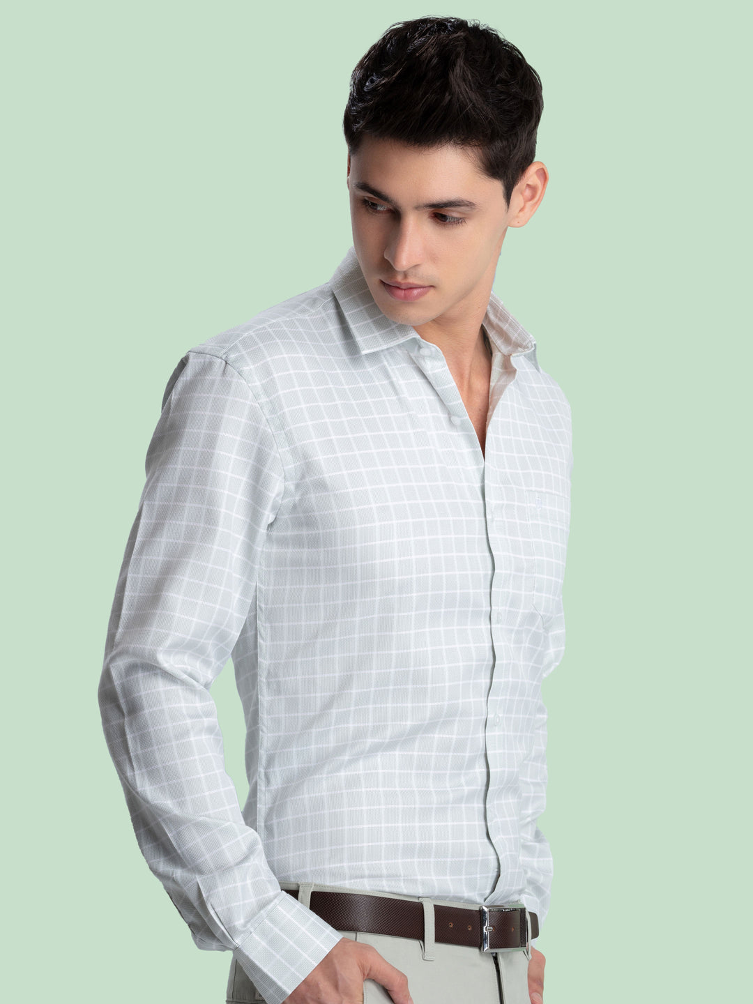 Light Grey Checkered Formal Shirt