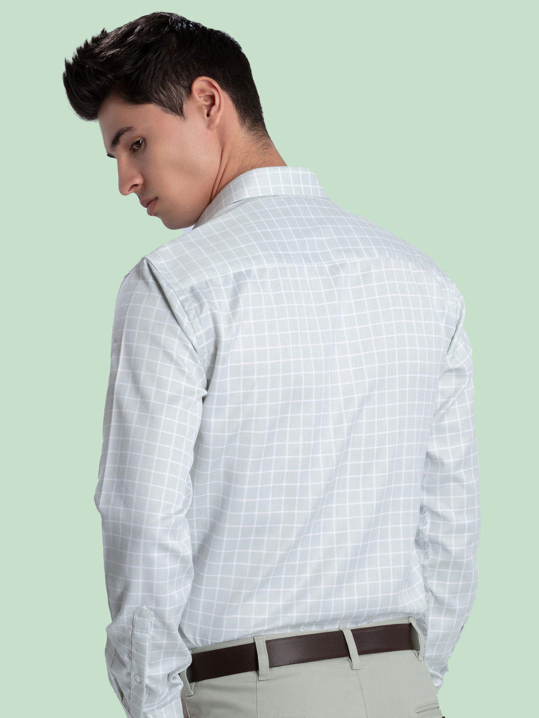 Light Grey Checkered Formal Shirt