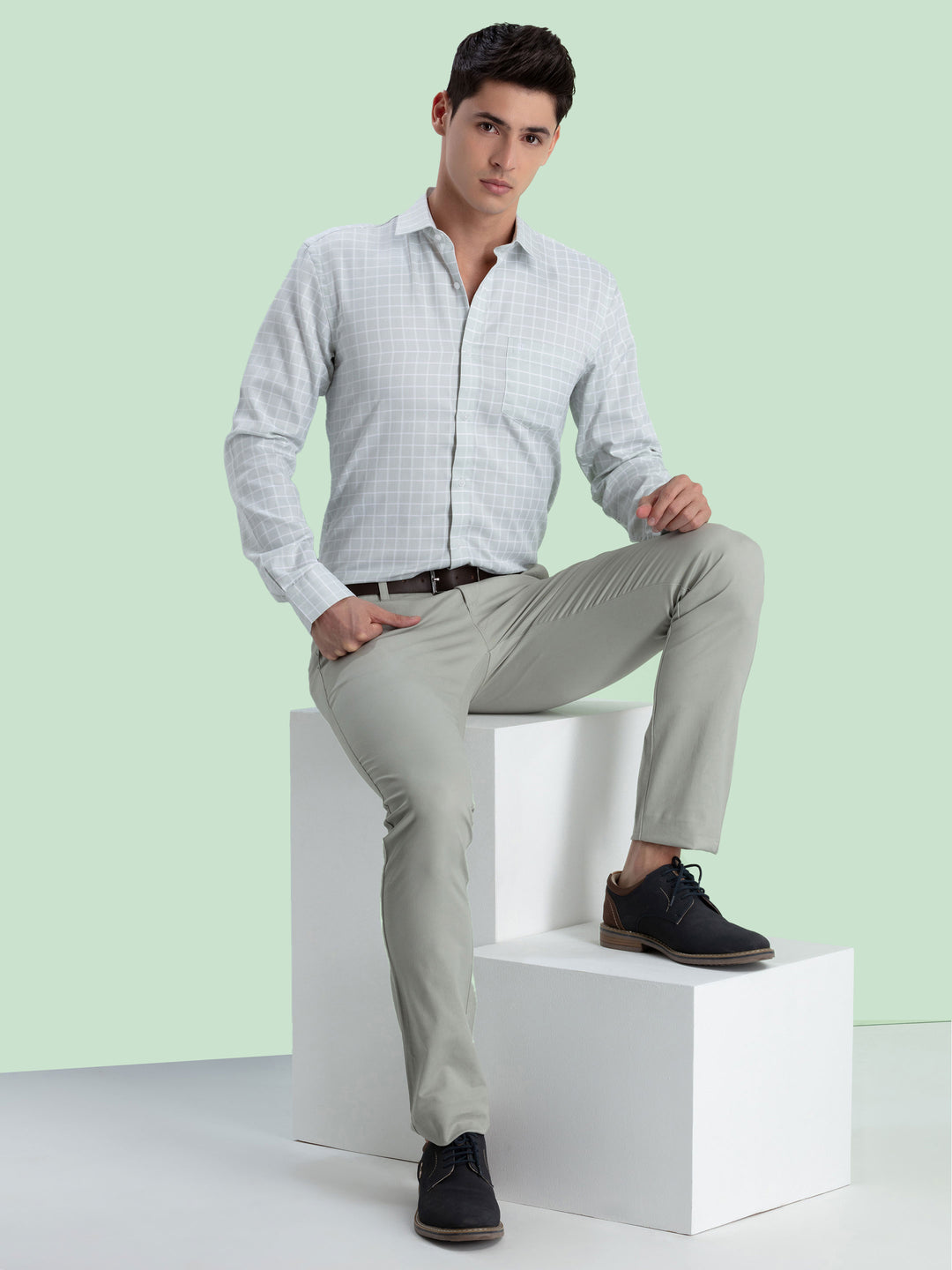 Light Grey Checkered Formal Shirt