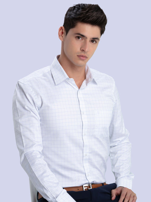 Silver Jacquard Checkered Formal Shirt