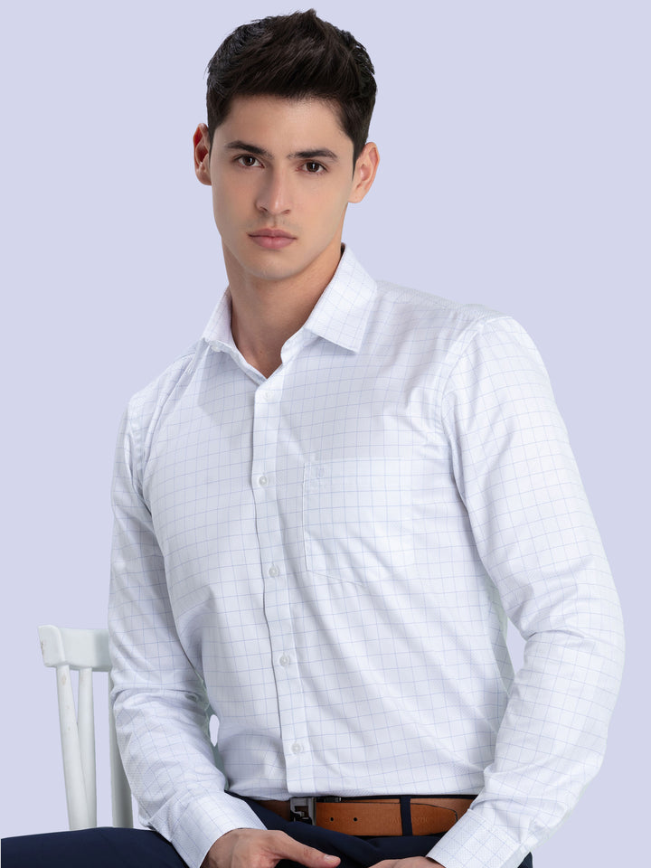 Silver Jacquard Checkered Formal Shirt