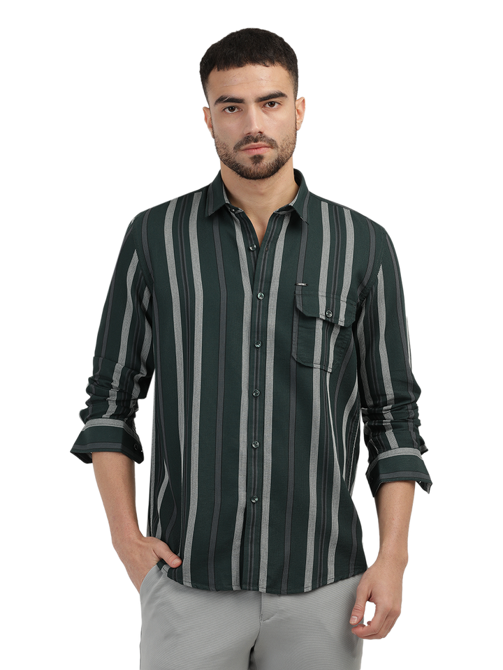 Green Stripes Semi Casual Shirt