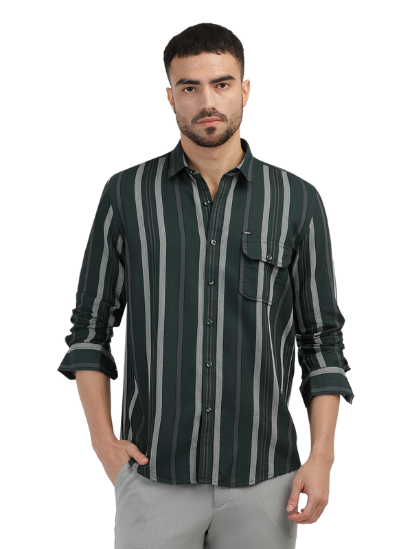 Green Stripes Semi Casual Shirt