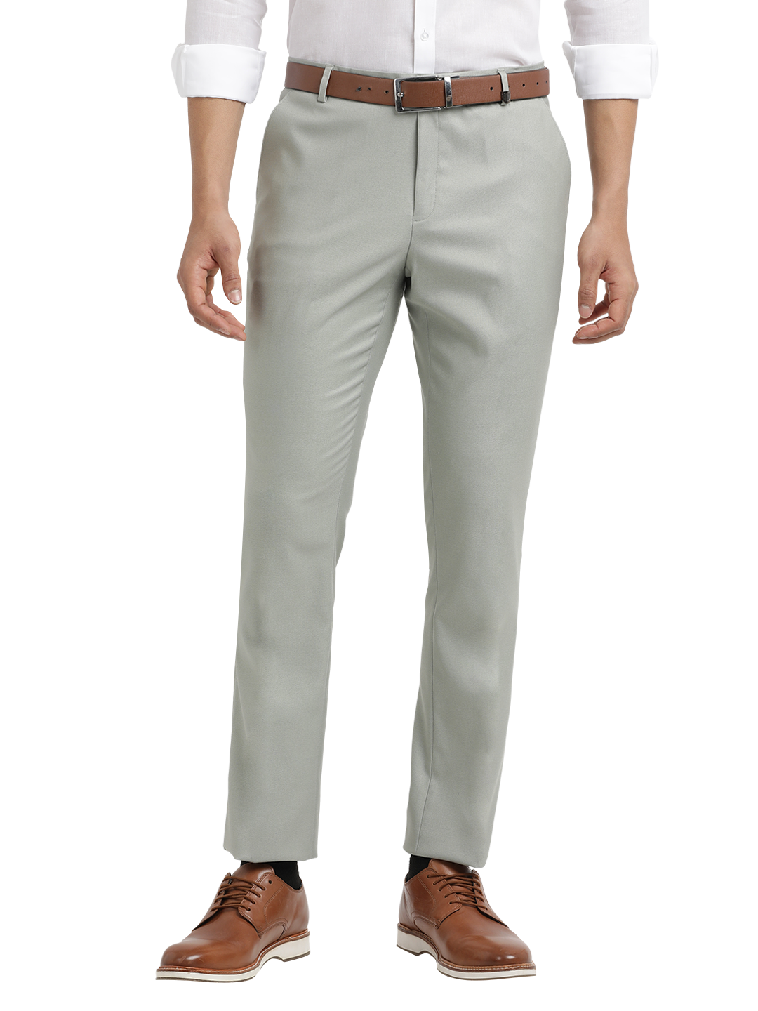 Light Grey Twill Stretch Formal Trousers