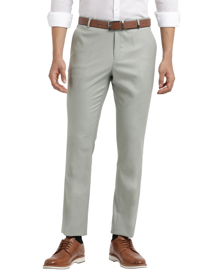 Light Grey Twill Stretch Formal Trousers