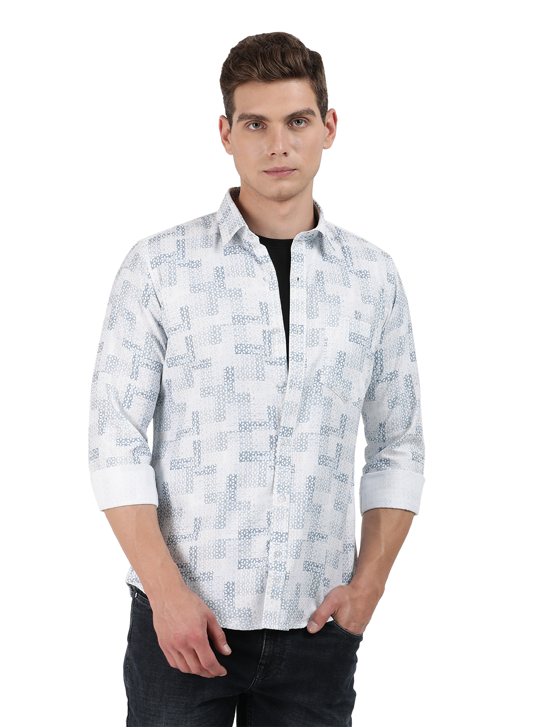 Printed Cotton Slim Fit Mens Work Wear Shirt