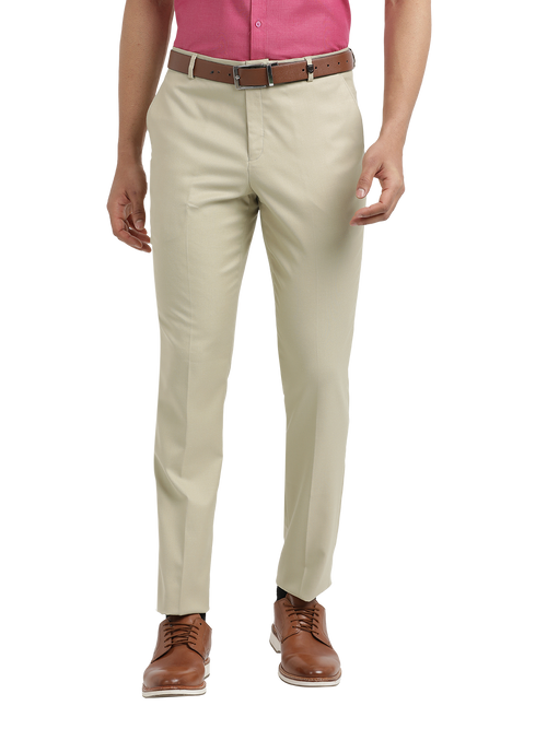 Beige Twill Stretch Formal Trousers