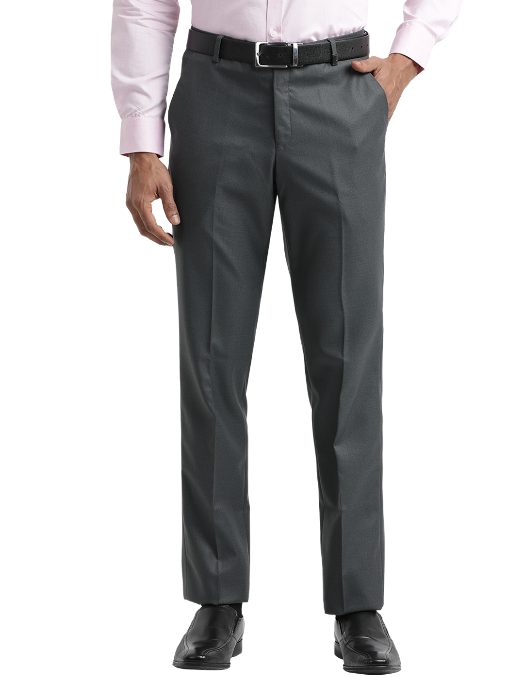 Grey Twill Stretch Formal Trousers