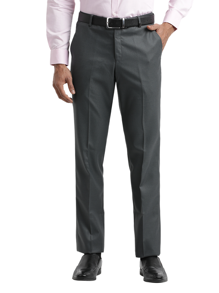 Grey Twill Stretch Formal Trousers