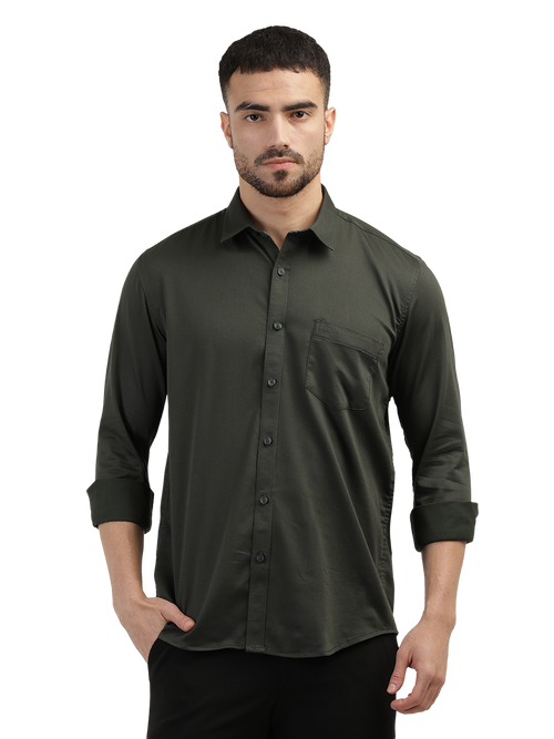 Forest Green Satin Solid Shirt