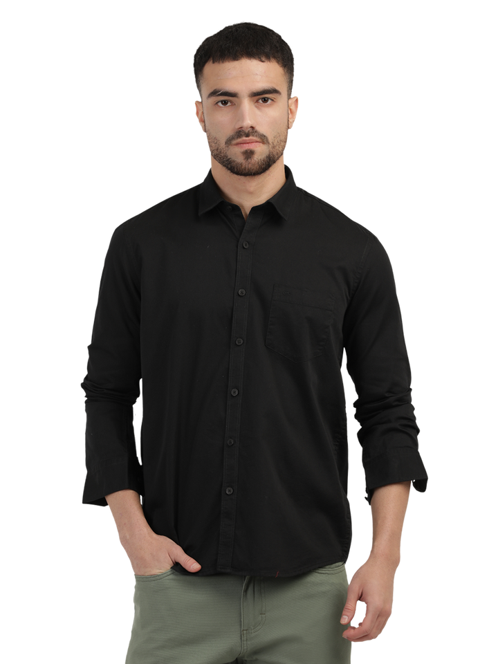 Black Linen Blend Solid Shirt