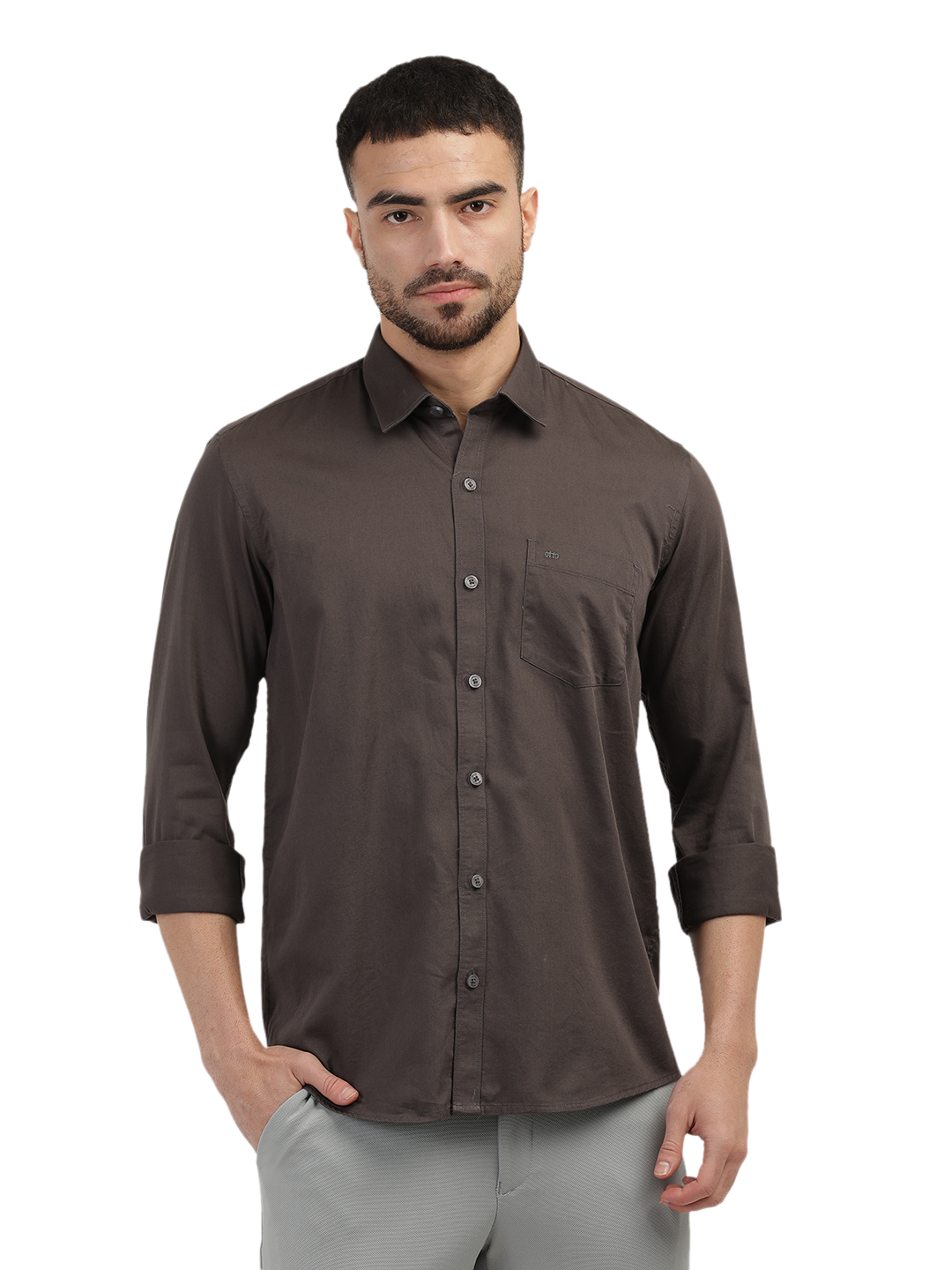 Dark Grey Linen Blend Solid Shirt