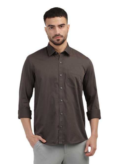 Dark Grey Linen Blend Solid Shirt