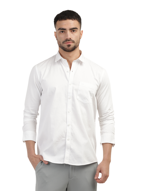 White Linen Blend Solid Shirt